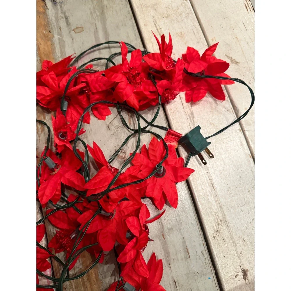 VTG Wynne 20-Lite Poinsettia Christmas Lights Circa 60s70s WORK BUT NOT FLASHING